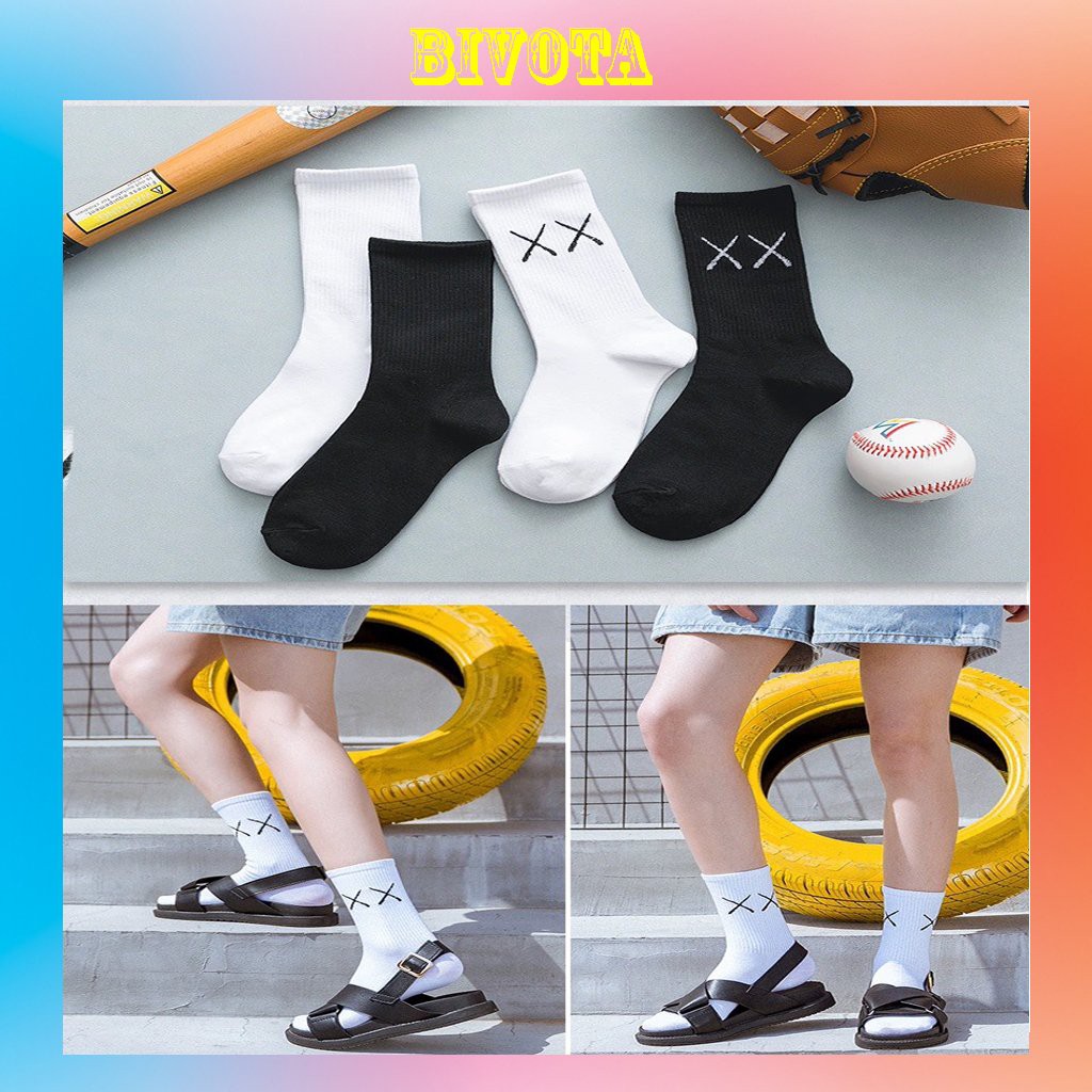 Tất cổ cao Bivota vớ nam nữ cổ cao in hình chữ XX phong cách T23
