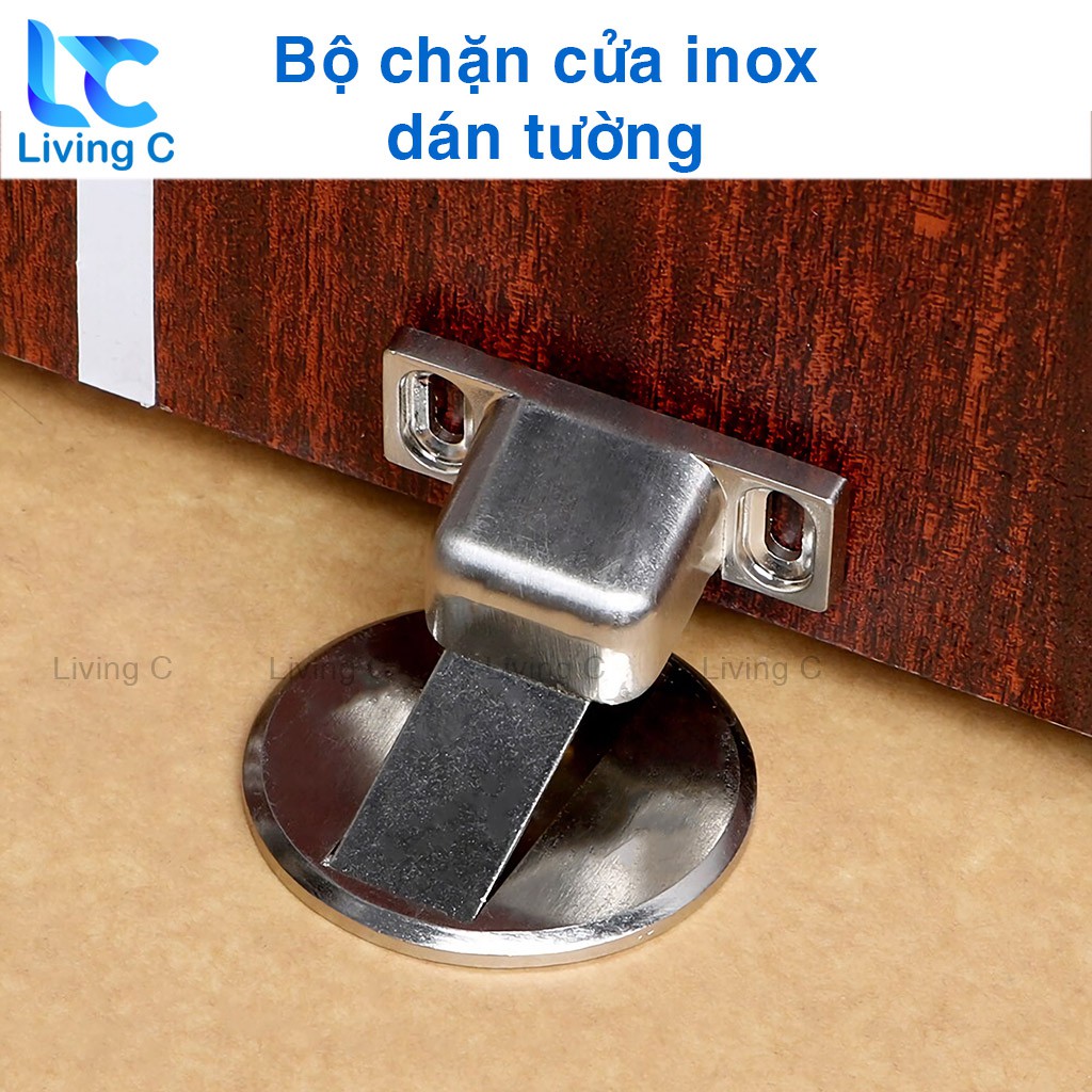 Chặn cửa thông minh INOX 304 Living C , bộ chặn cửa chống va đập kèm keo dán và ốc vặn có lực hút nam châm mạnh _CCI