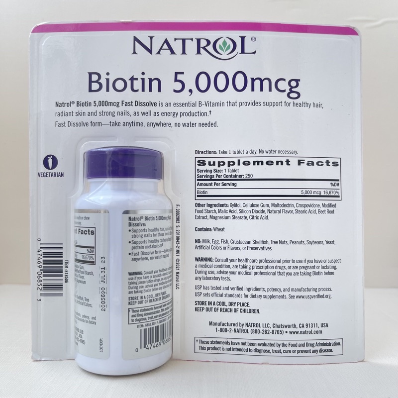 Viên uống Natrol Biotin 5000mcg 250 viên