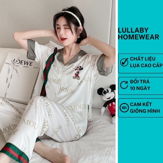 Bộ pijama lụa tay ngắn quần dài cao cấp - pijama quảng châu cao cấp - pijama bigsize