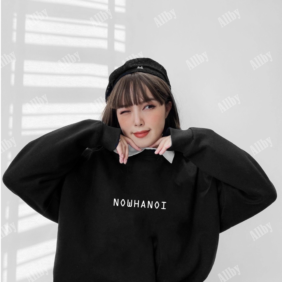 Áo Sweater Nam Nữ Now Hà Nội , áo hoodie nỉ nam nữ form rộng Unisex chất nỉ Da Cá in chữ đen trắng Allby - HN01