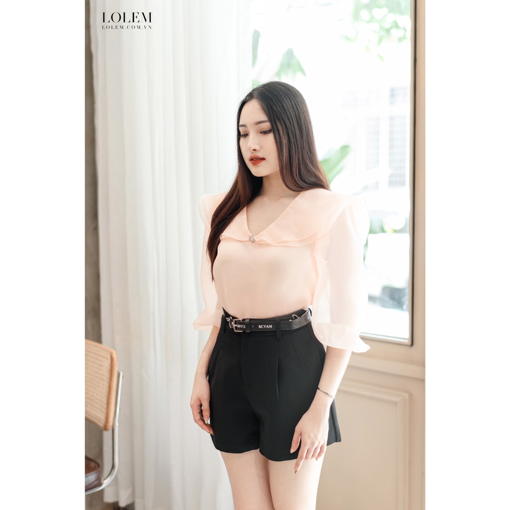 Áo sơ mi nữ kiểu LOLEM ASM310 cổ bèo vải tơ organza không nhăn giữ form lâu