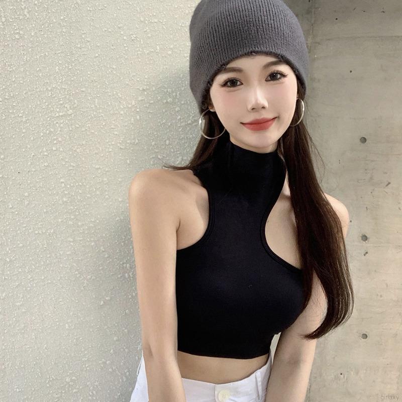 Áo croptop cho nữ không tay cổ tròn thời trang Hàn Quốc