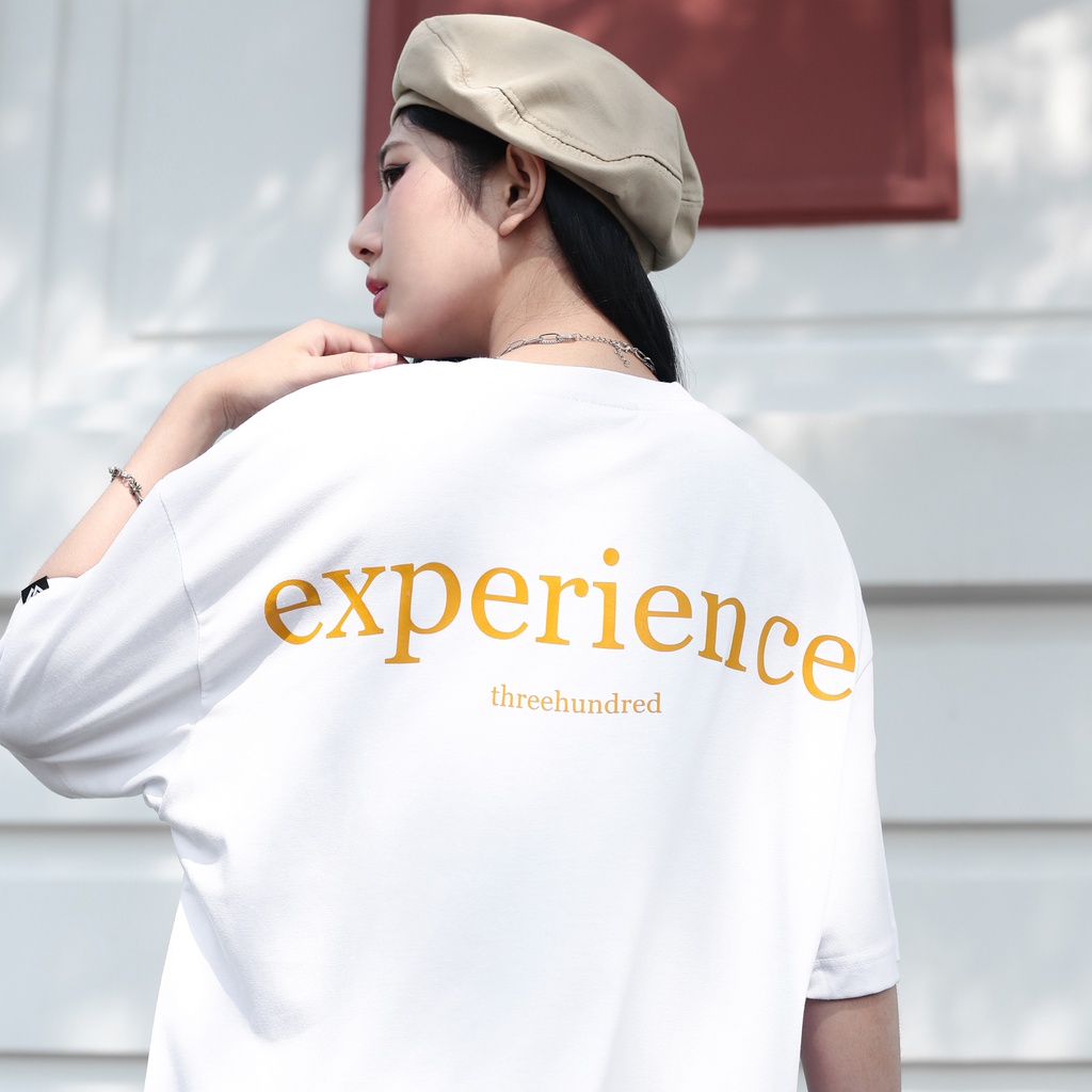 Áo Thun Trắng In Chữ Experience Màu Cam Chất Liệu 100% Cotton Form Rộng Thoải Mái Unisex Nam Nữ