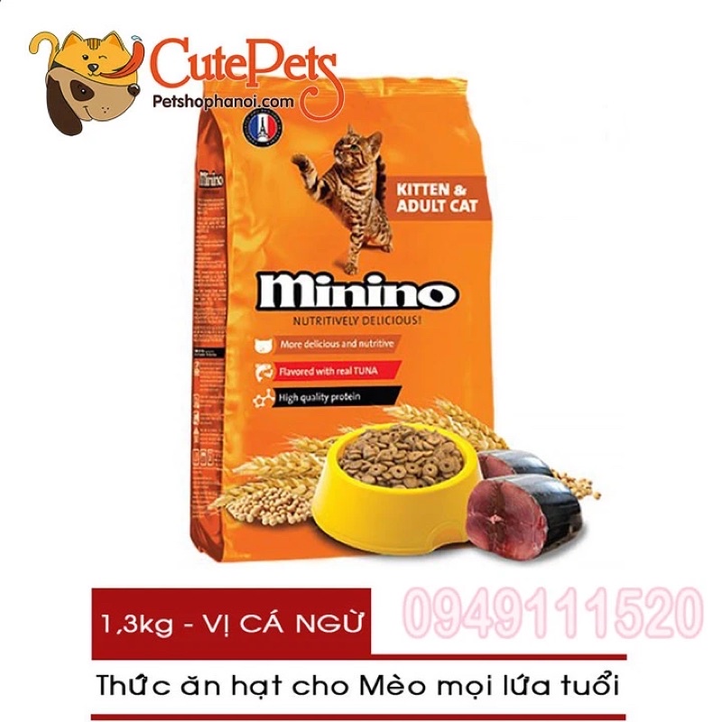 Hạt Thức Ăn Minino yum dành cho mèo lớn và mèo nhỏ 1.3kg