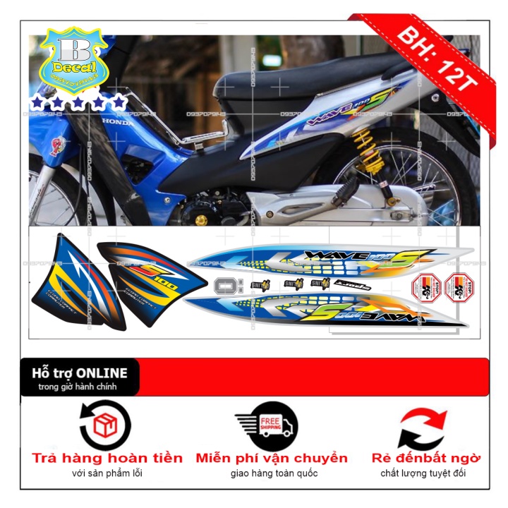 ( Quí khách vui lòng mang ra tiệm cho thợ dán ) Tem wave S 100 bạc xanh