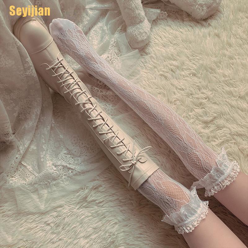 Tất Ren Trong Suốt Dài Qua Gối Phong Cách Lolita
