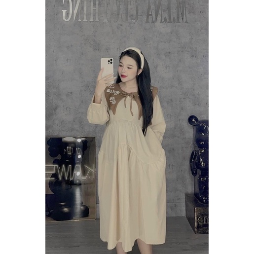 Đầm Suông Dáng Babydoll Thêu Hoa Siêu Xinh, Váy Bầu Xinh