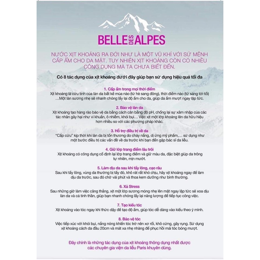 XỊT KHOÁNG PHÁP BELL DES ALPES MINERAL WATERSPRAY FROM THE ALPES | BigBuy360 - bigbuy360.vn