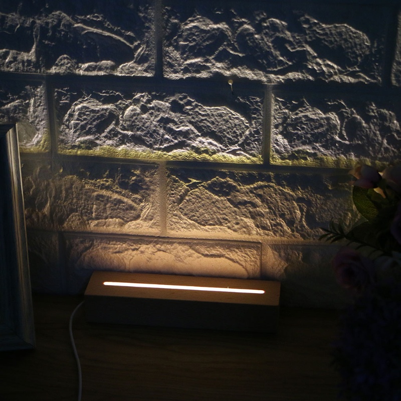 Đế đèn LED hình chữ nhật dạng đứng bằng gỗ và nhựa resin dùng để tự tạo ánh sáng pha lê về đêm
