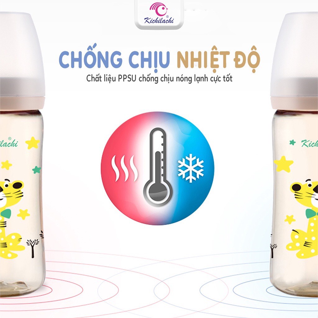 Bình sữa cổ rộng KICHI CON HỔ Cảm biến nhiệt PPSU Cao cấp 170ML/270Ml