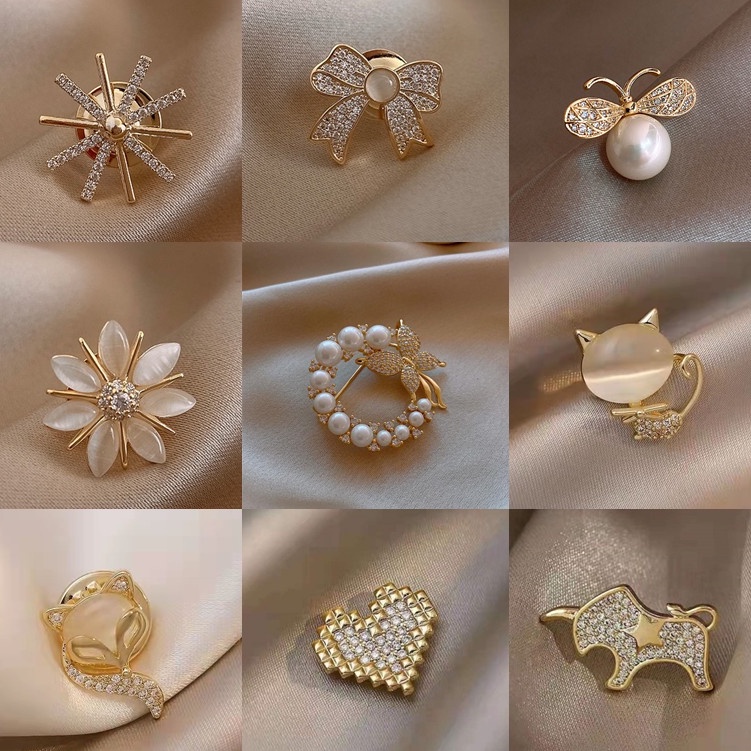 Ghim cài áo QIHE JEWELRY mặt hình bướm đính ngọc trai nhân tạo thời trang cho nữ