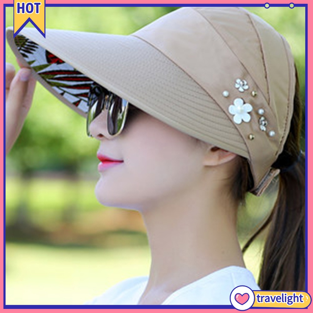 [Travelight] Mũ lưỡi trai vành rộng đính hoa màu sắc trơn thời trang cho nữ