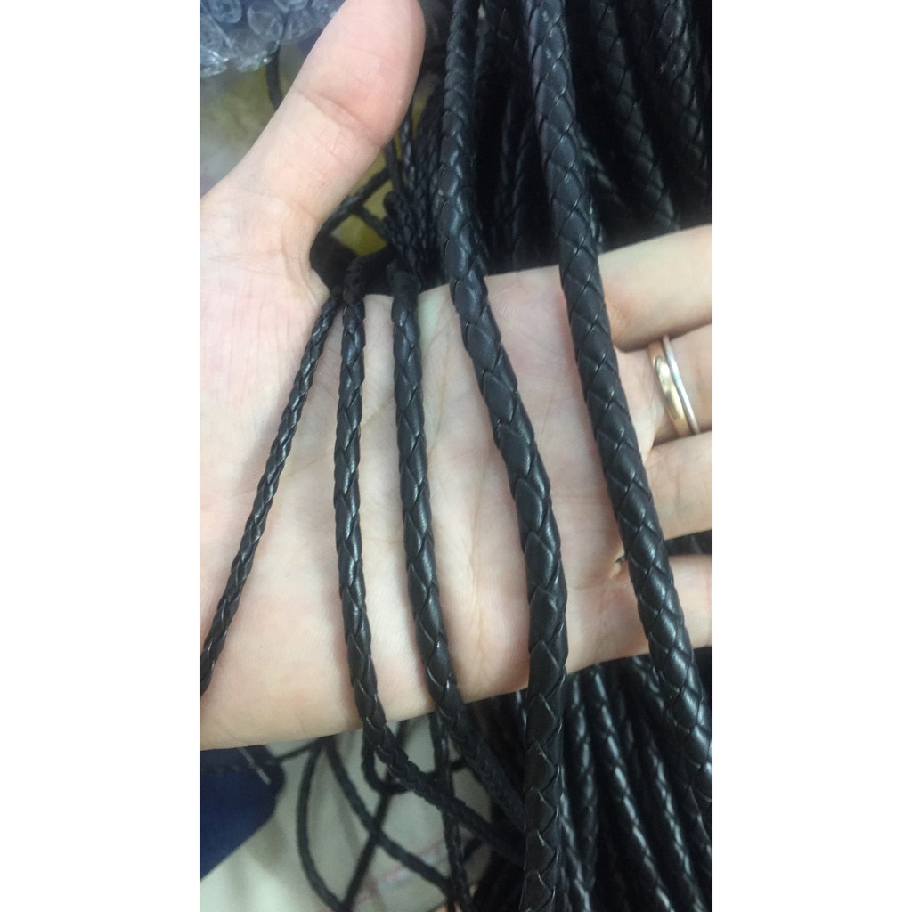 2m dây da PU xoắn tròn Đen/Nâu làm vòng size 3-4-5-6-7mm