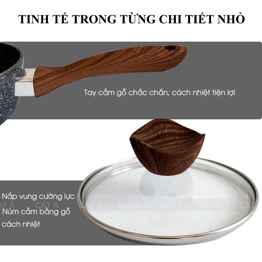 Nồi quánh khuấy bột chống dính vân đá cẩm thạch cao cấp bằng nhôm, có nắp đậy, đường kính 16-18cm- dùng cho chiên, xào