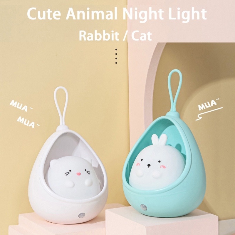 Đèn Ngủ LED Cảm Ứng Chuyển Động Hình Thỏ Mèo Hoạt Hình Dễ Thương Có Thể Sạc Bằng Cổng USB Cho Phòng Trẻ Em