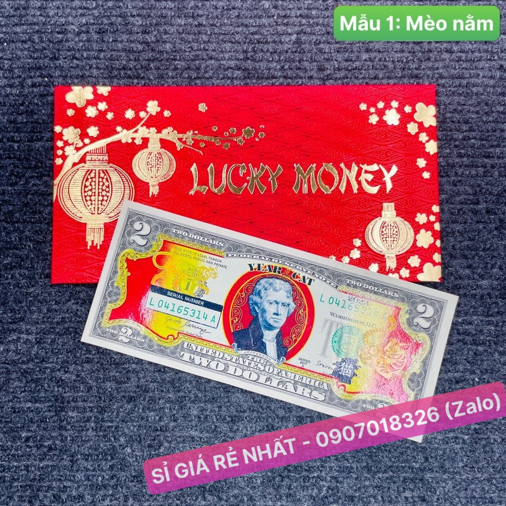 (5 BỘ) Tết 2023  - Tờ 2 Đô Hình Mèo Vàng của Bộ Tài Chính Mỹ phát hành [MÈO NẰM]