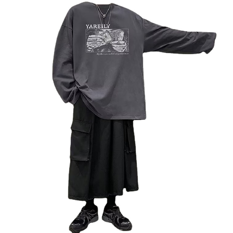 Áo Thun Tay Dài Dáng Rộng In Chữ Phong Cách Hip Hop Nhật Bản Thời Trang Cho Nam Và Nữ size M-5XL