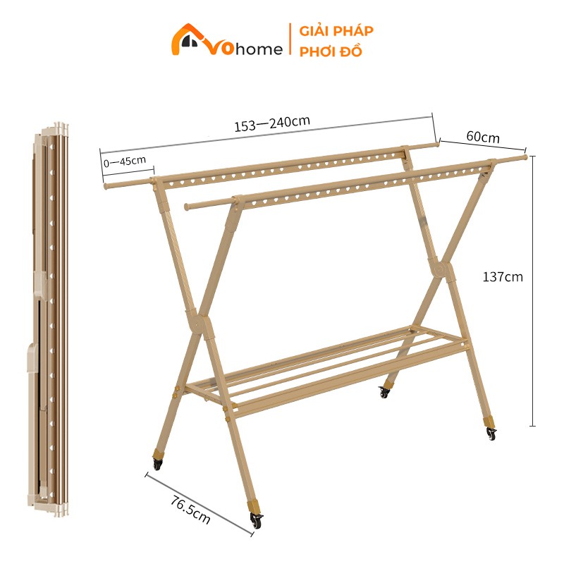 Giàn Phơi Quần Áo AVOHOME Kiểu Chữ X Gấp Gọn Bản Cải Tiến có giá để dụng cụ, phơi giày dép 2021