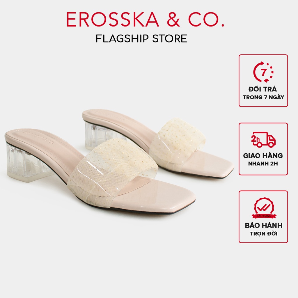 Erosska - Dép cao gót nữ quai ngang trong sang trọng cao 4cm màu nude - EM098