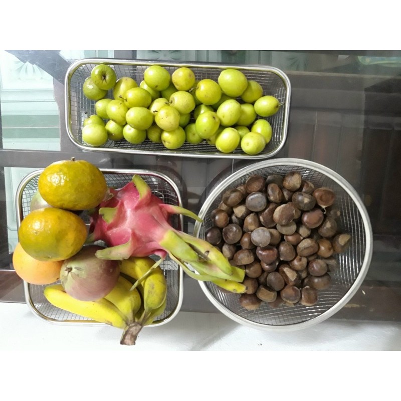 Rổ inox dẹt đựng hoa quả, đồ ăn chiên rán ráo mỡ