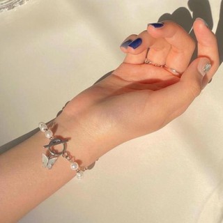 Vòng đeo tay trang trí mặt cánh bướm đính hạt ngọc trai phong cách hoài cổ cho nữ