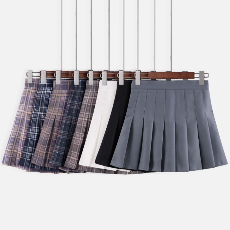 NUZIRO  Chân Váy Nữ Lưng Cao Dáng Chữ A Họa Tiết Caro Thời Trang