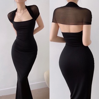 Đầm body maxi xẻ tà phối lưới sexy sang trọng