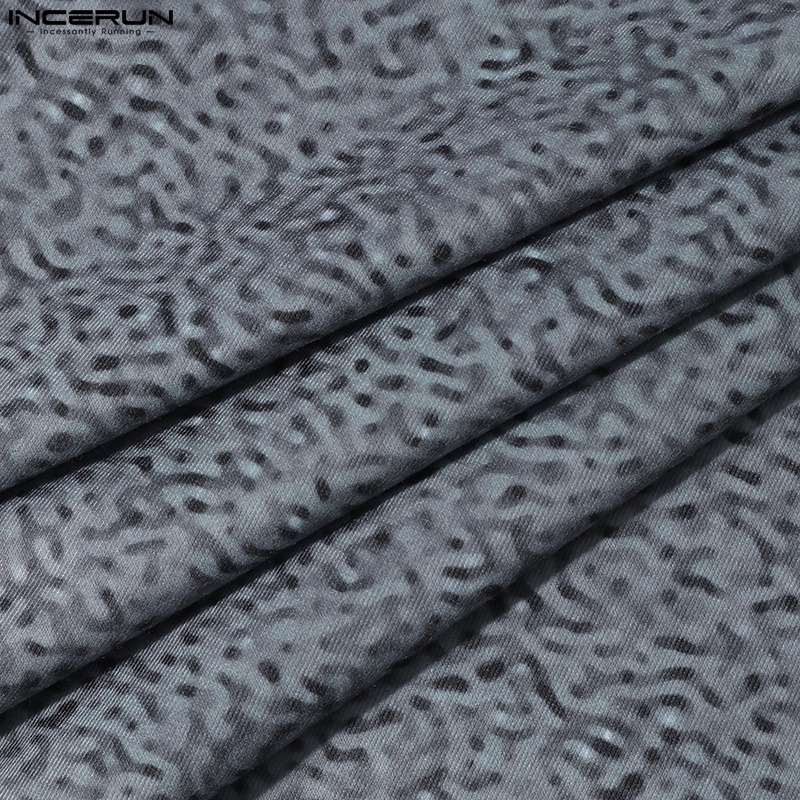 INCERUN Áo nam Ngắn Tay Cổ Tròn In Hình Thời Trang