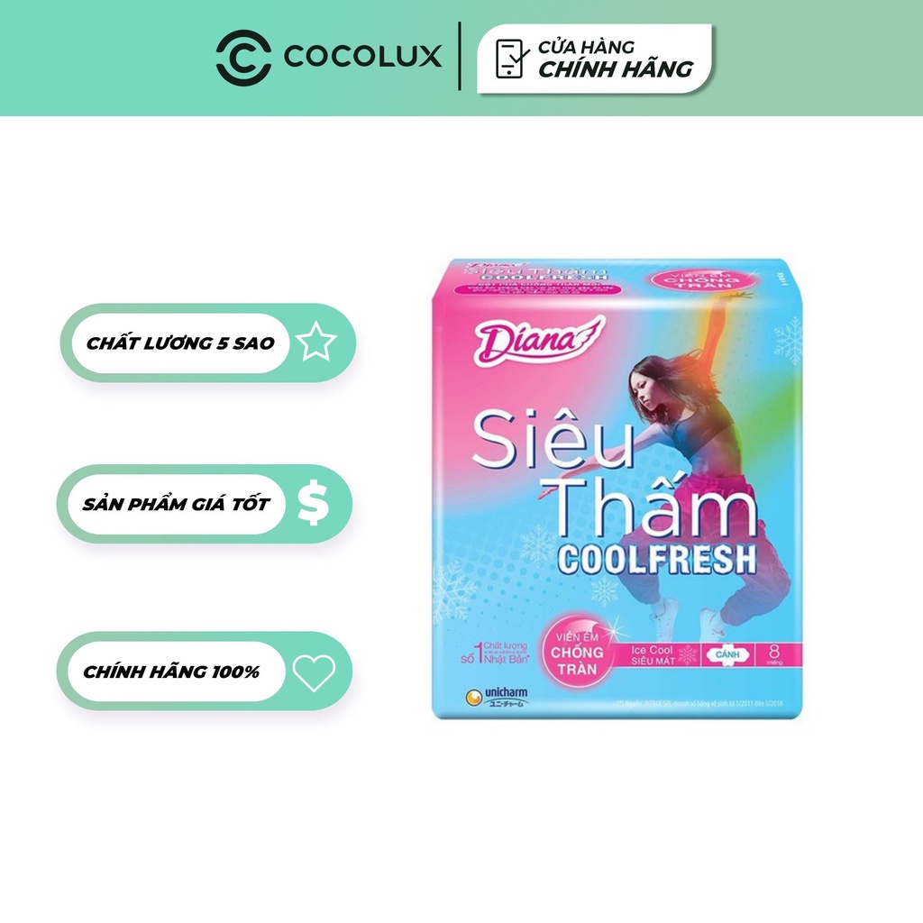 Băng Vệ Sinh Diana Siêu Thấm Cool Fresh - Cánh (8 miếng)