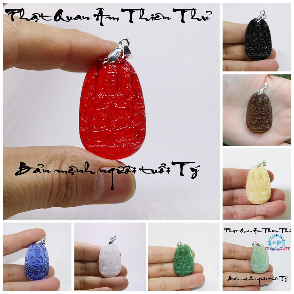 KÈM móc khuyên - Mặt dây chuyền phật Quan Âm Thiên Thủ size nhỏ 3.7cm x 2.4cm - Bản mệnh người tuổi Tý