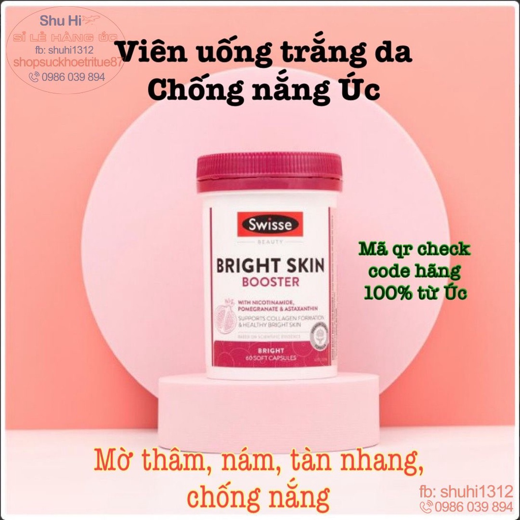 Viên uống trắng sáng da, đẹp da, chống nắng cao cấp Swisse Beauty Bright Skin 60 viên, 120 viên úc