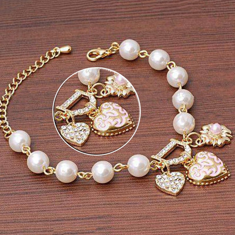 Vòng tay mạ bạc/ vàng trang trí hoa và trái tim thời trang dành cho nữ