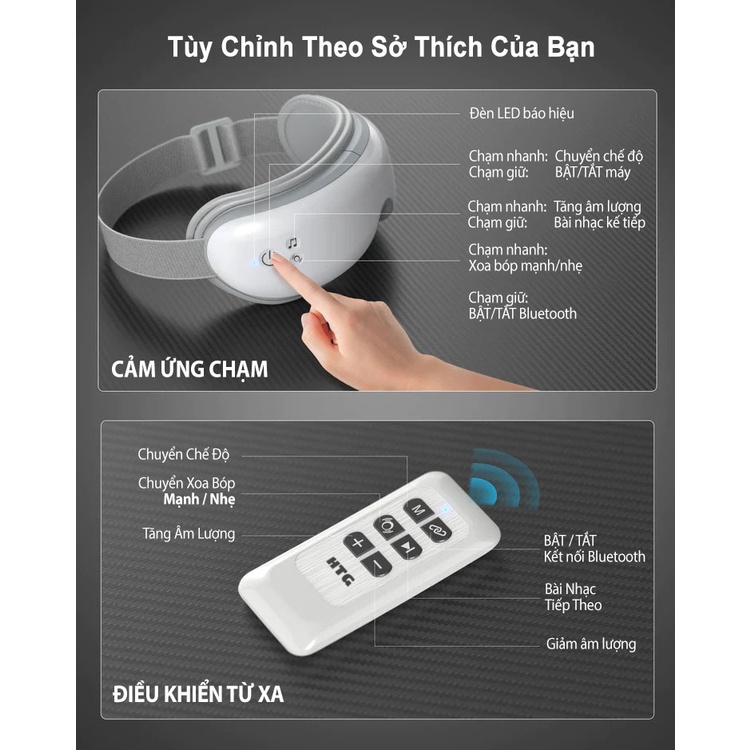 Máy Massage Mắt Htg Mm05 Tích Hợp Điều Khiển Từ Xa, 5 In 1 Phiên Bản Nâng Cấp, 2 Cấp Độ Xoa Bóp Mát Xa Tùy Chỉnh Tùy ý