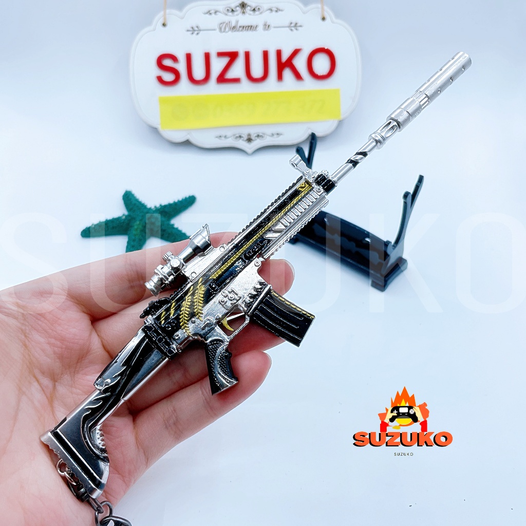Mô hình kim loại lắp ráp SCAR pubg đồ chơi lắp ghép mini Skin Gold Keel 21cm đồ chơi lắp ghép Tặng kệ đỡ trưng bày