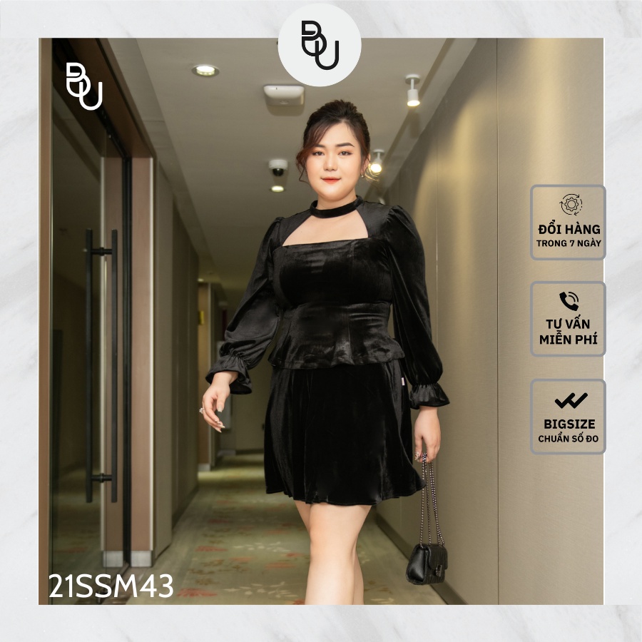 Áo nhung peplum khoét ngực BIGSIZE (55kg đến 95kg) - 21SSM44 - [BUStu Bigsize]