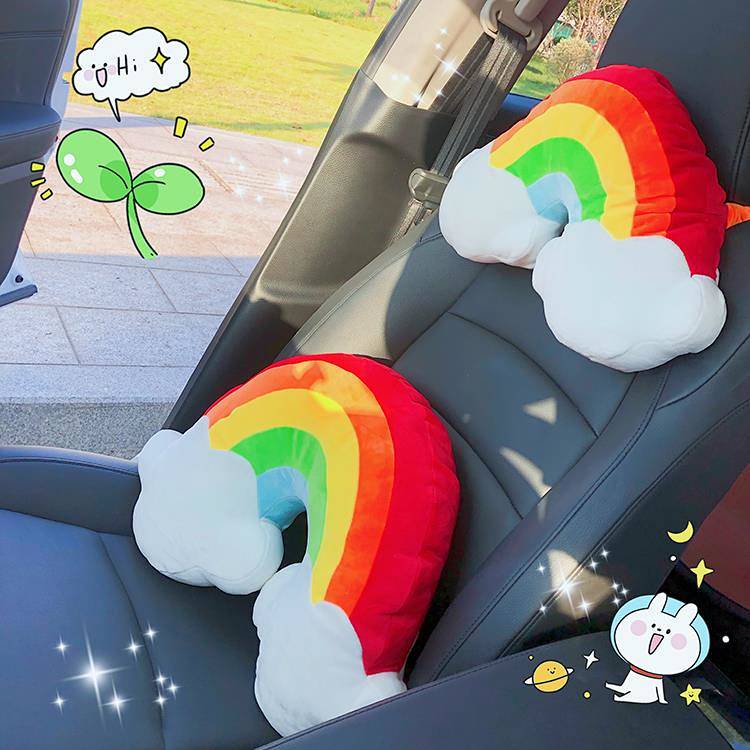 Gối Tựa Lưng Họa Tiết Cầu Vồng Hoạt Hình Thoáng Khí Dành Cho Ô Tô
