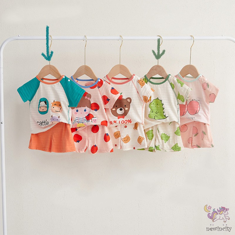 Áo thun tay ngắn in hoạt hình và Quần ngắn thời trang Hàn Quốc phong cách hè dành cho bé