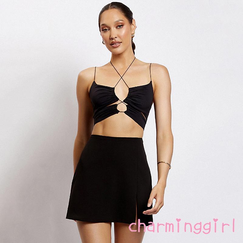 Áo Croptop Hai Dây Màu Trơn Thiết Kế Khoét Lỗ Thời Trang Quyến Rũ Cho Nữ