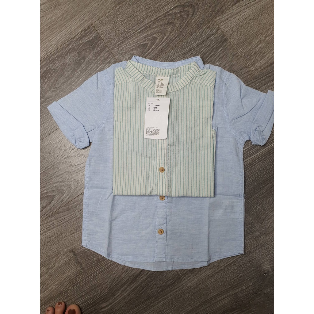 Set 2 áo sơ mi HM chất cotton mềm mát mịn cho bé