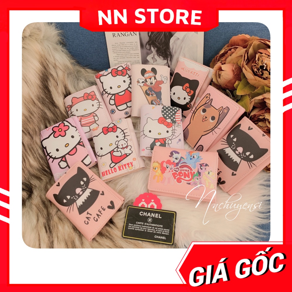 Ví ngắn nữ chất da dày mềm mịn in Hoạt hình Chibi Doremon Gấu dễ thương Ví Chibi mini V10