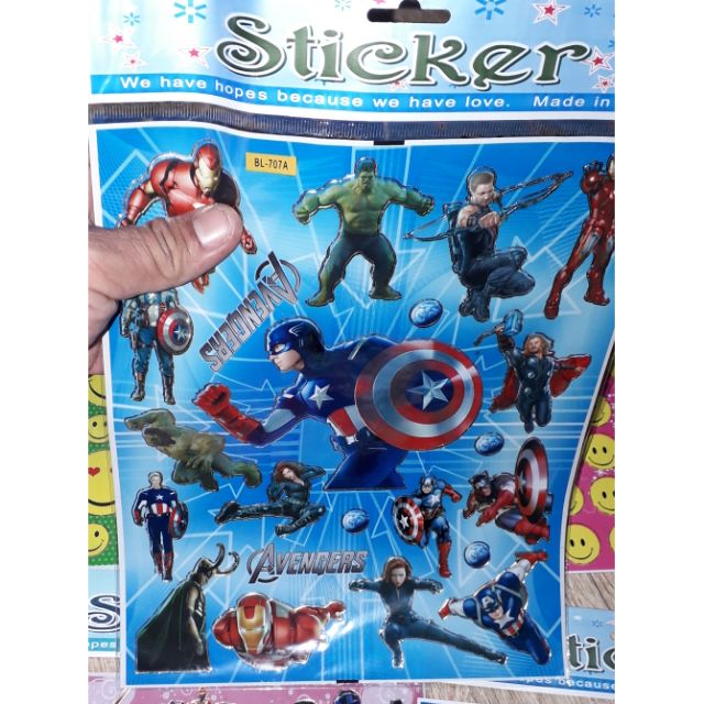 Set 10 tờ hình dán stiker siêu nhân kích thước 22x24 cm có 10 mẫu khác nhau
