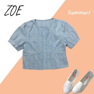 [Ảnh/video thật] Áo sơ mi croptop basic nhấn ren ngực ་