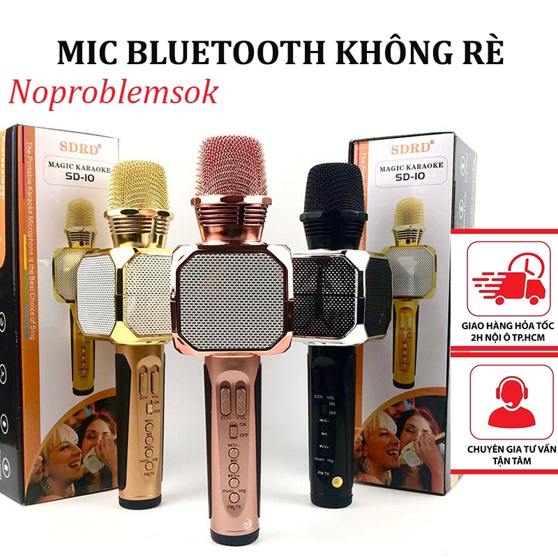 Micro karaoke bluetooth SD10 hát nhẹ nghe hay - Mic không dây chống hú 12 tháng