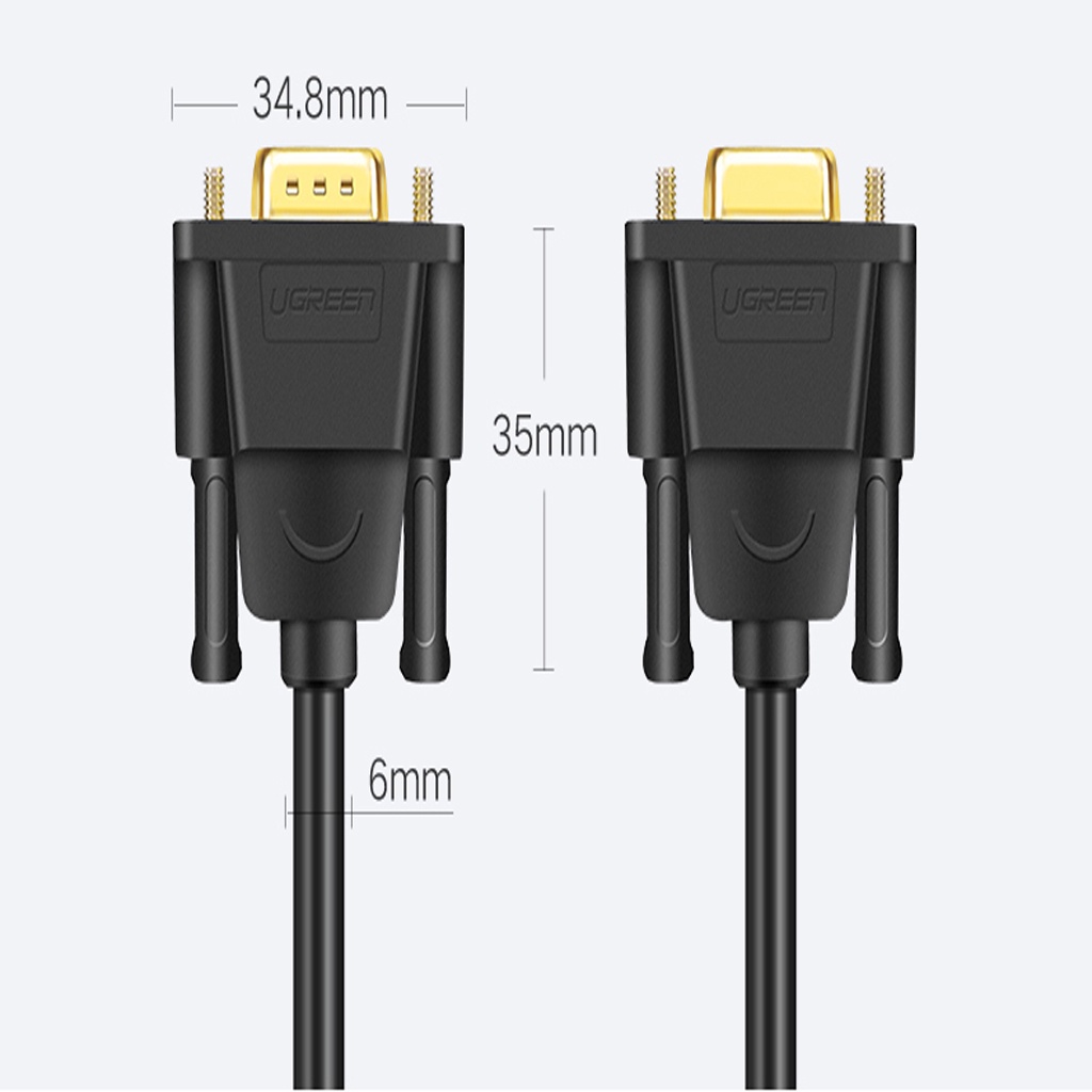 Cáp Chuyển Cổng Com Rs232 Dương Sang Com Âm  9M/9F Ugreen DB101 Cao Cấp dài 1M - 5M Hàng chính hãng