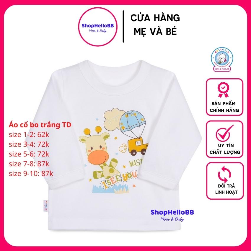 Áo cổ bo trắng tay dài bé trai và bé gái Hello B&B size bé 6-35kg