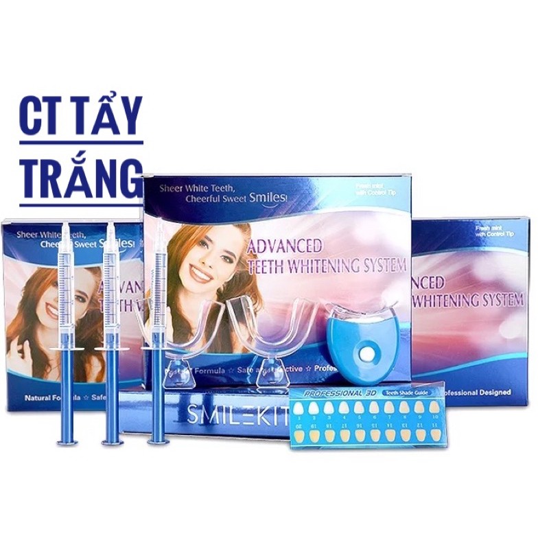 Bộ Tẩy Trắng Răng Tại Nhà Nhập Khẩu Từ Singapore (Răng Trắng Lên 2 Đến 3 Tông Sau 3 Ngày Sử Dụng), 3 ỐNG GEL+ĐÈN+MÁN