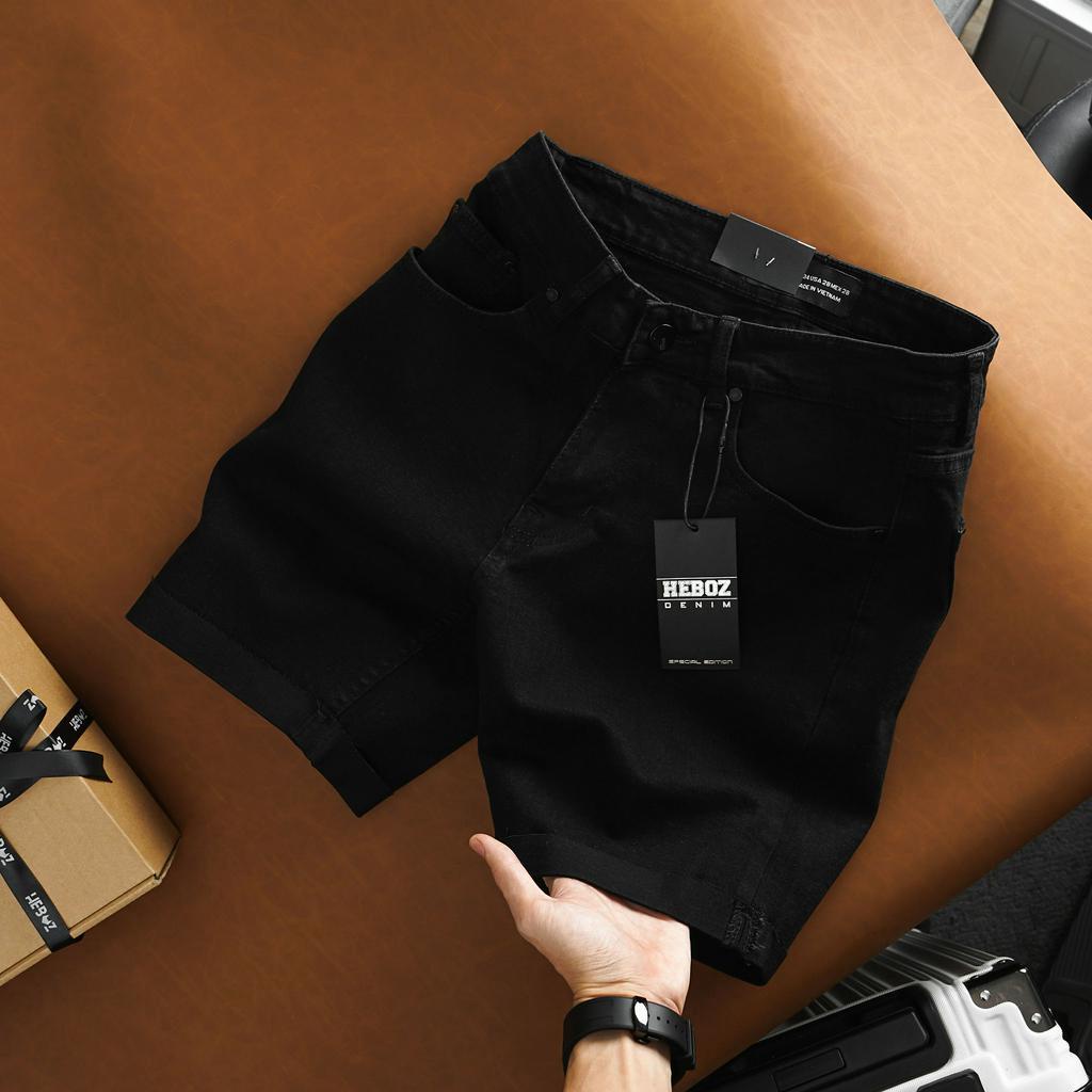 Quần short jean nam, quần đùi chất vải denim gập gấu black Heboz 1M  - 00001544