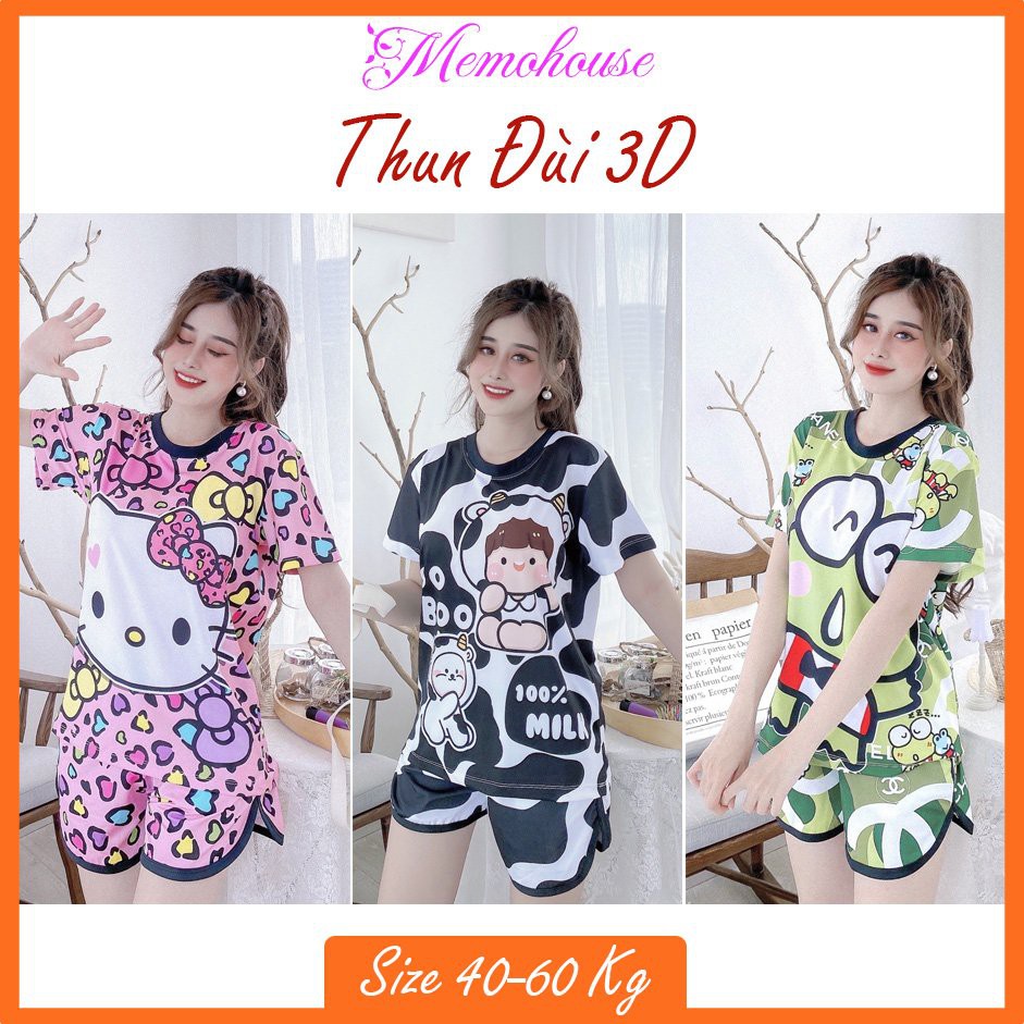 Đồ Bộ Thun Cotton ĐÙI 3D hoạt hình dễ thương - Form < 60kg