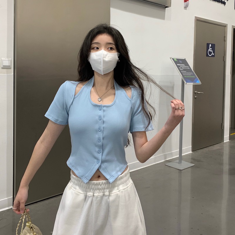 Xiaozhainv Áo Thun Croptop Trễ Vai Tay Ngắn Phong Cách Hàn Quốc Quyến Rũ Dành Cho Nữ